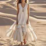 Linen Tiered Ruffle  Long Dress