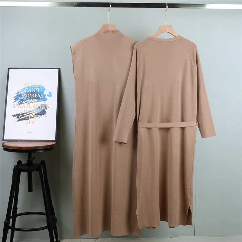 2-Piece Knitted Coat & Sleeveless Dress Set