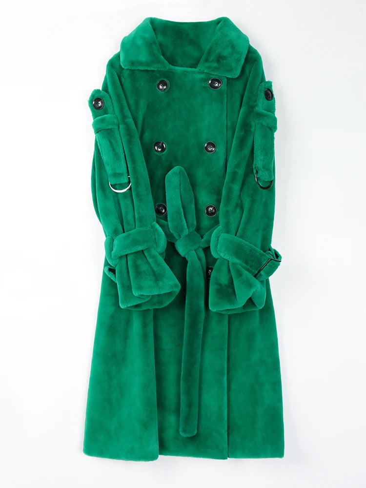 Long Warm Fluffy Faux Fur Trench Coat
