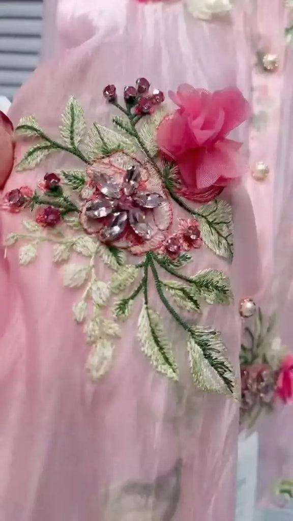 Diamonds Flowers Embroidery Long Sleeve Blouse