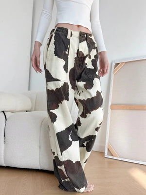 Y2K Cow Print Baggy Jeans – Streetwear
