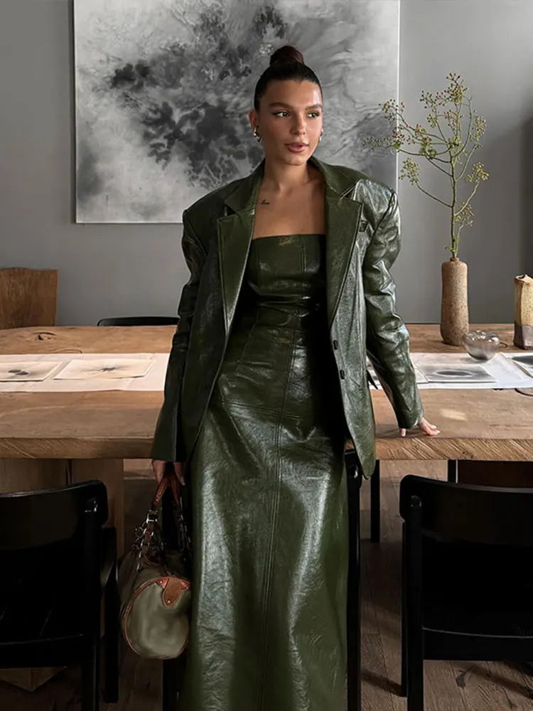 Faux Leather Strapless Two Pieces Set