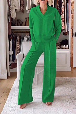 Two Piece Set - Loose Sweatshirt and Wide Leg Pant