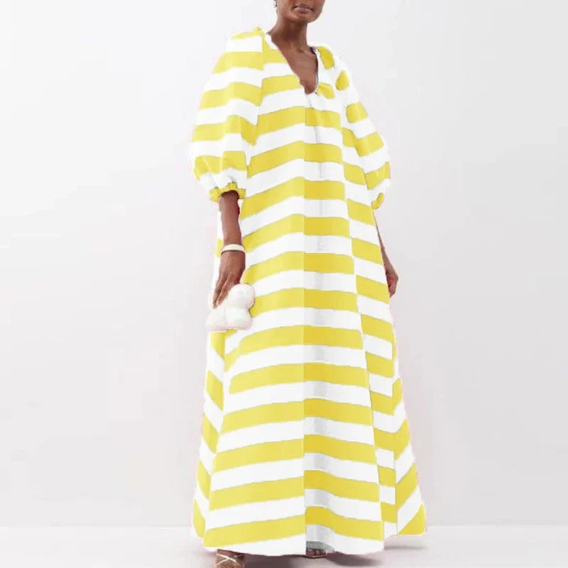 Elegant V-Neck Striped Maxi Dress for Women