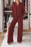Two Piece Set - Loose Sweatshirt and Wide Leg Pant