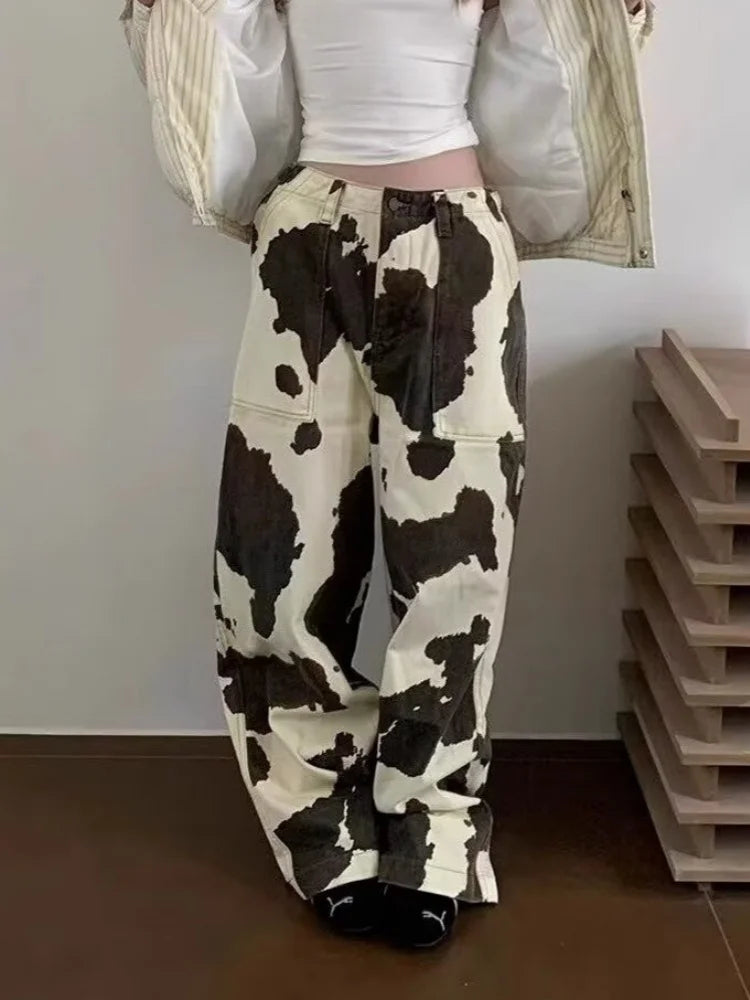 Y2K Cow Print Baggy Jeans – Streetwear