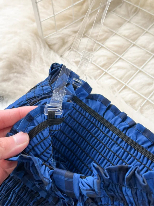 Strap Off Shoulder Sleeveless Plaid Print Dress