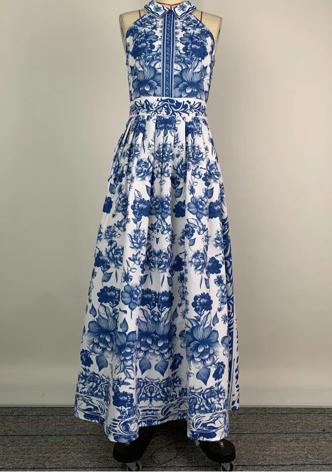 Elegant Halter Bodice Floral Print Dress