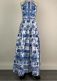Elegant Halter Bodice Floral Print Dress