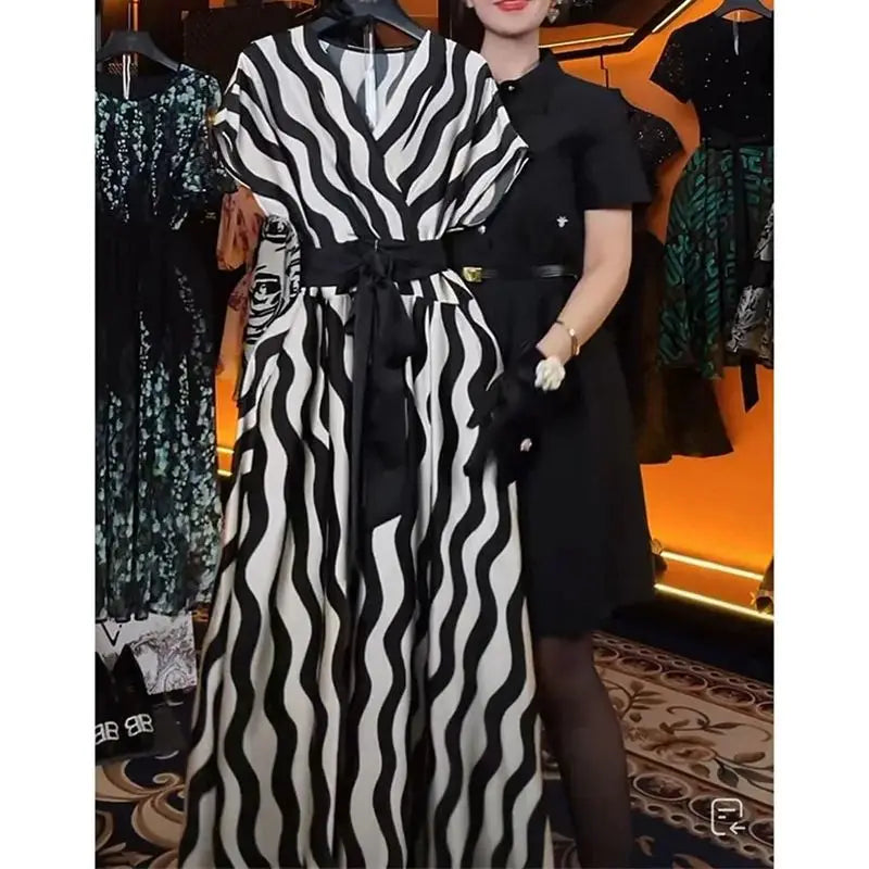 Zaria Stripe Print High Waist Dress for Women