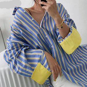 Stripe Contrast Color Patchwork Blouse
