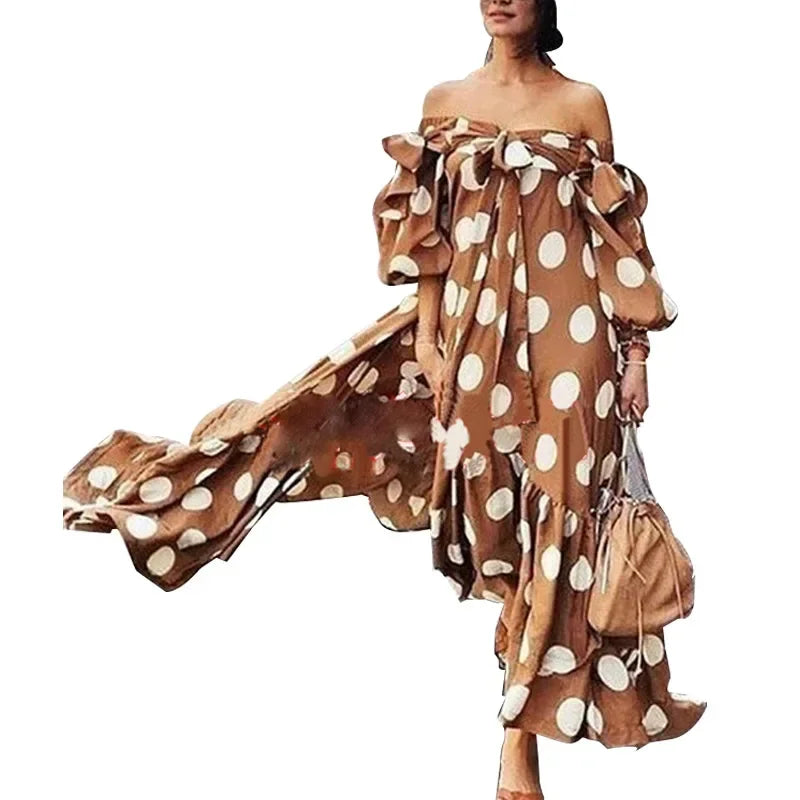 Off-Shoulder Polka Dot Maxi Dress