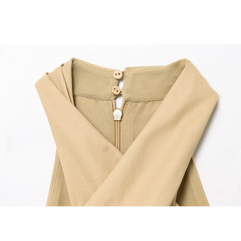 Beige jacket with button details on a white background