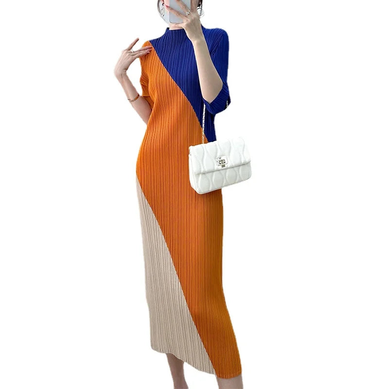 Slim-Fit Color Block Stretch Dress