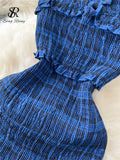 Strap Off Shoulder Sleeveless Plaid Print Dress