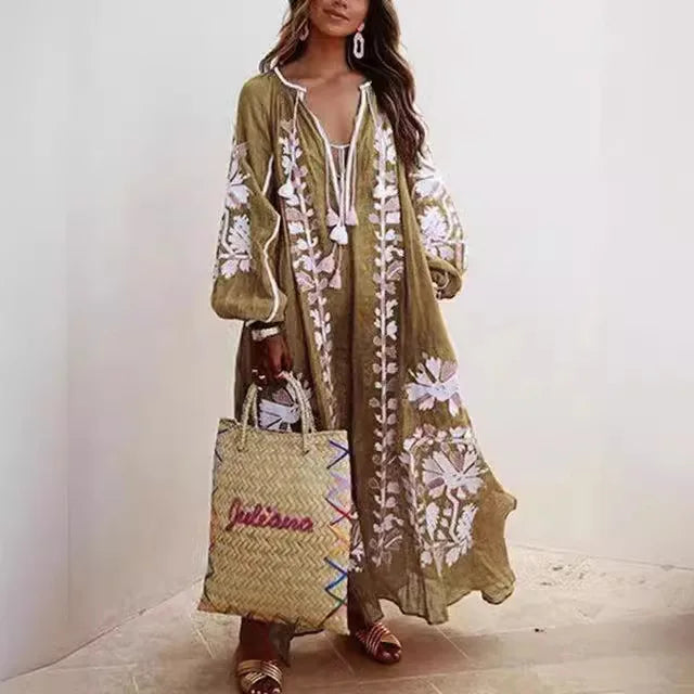 Boho Print Lace-Up Pastel Dress
