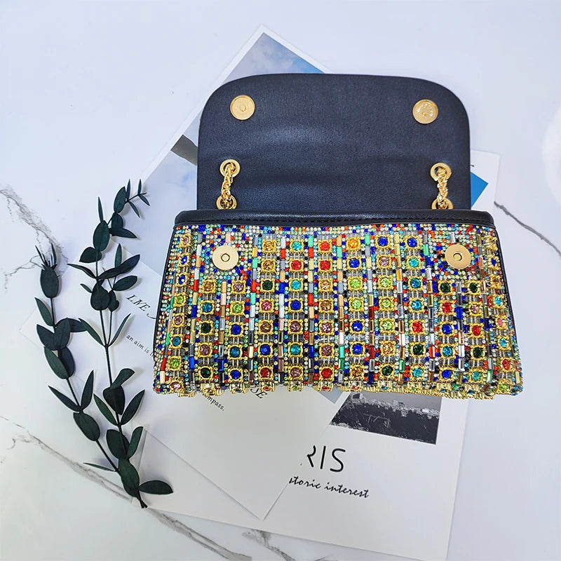 Crystal Embellished Handbag| Stylish Party Purse for Women