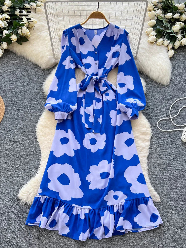 Bright Floral Vacation Dress| V Neck