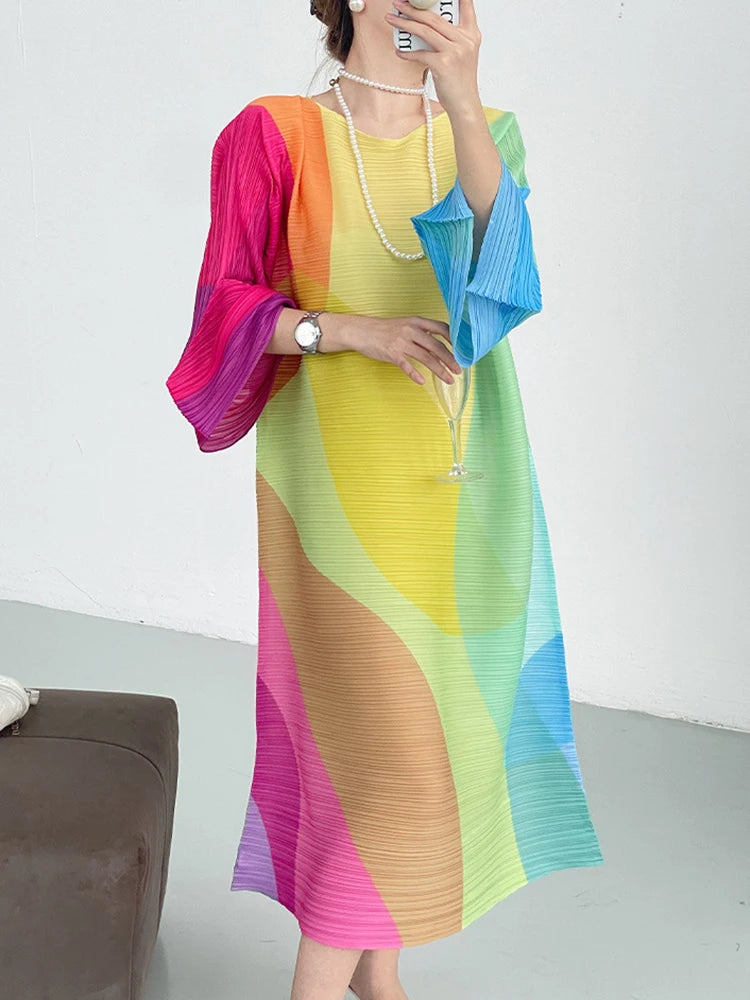 Elegant Printed Mid-Calf Dress for Women