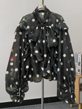 Ruffled Polka Dot Bow Tie Blouse