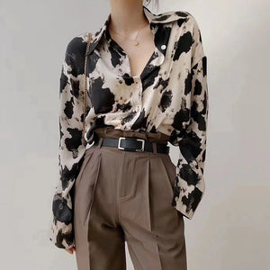 Cow Print Button Up Blouse