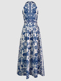 Elegant Halter Bodice Floral Print Dress