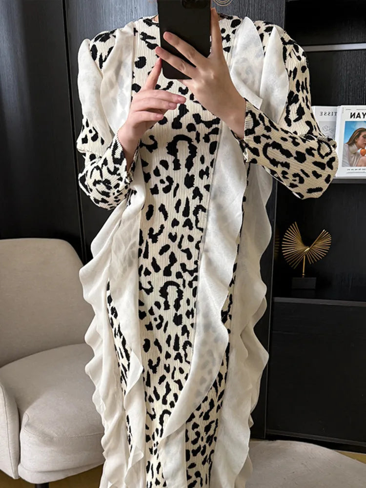 Leopard Print Patchwork Ruffled Dress