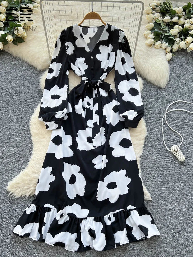 Bright Floral Vacation Dress| V Neck