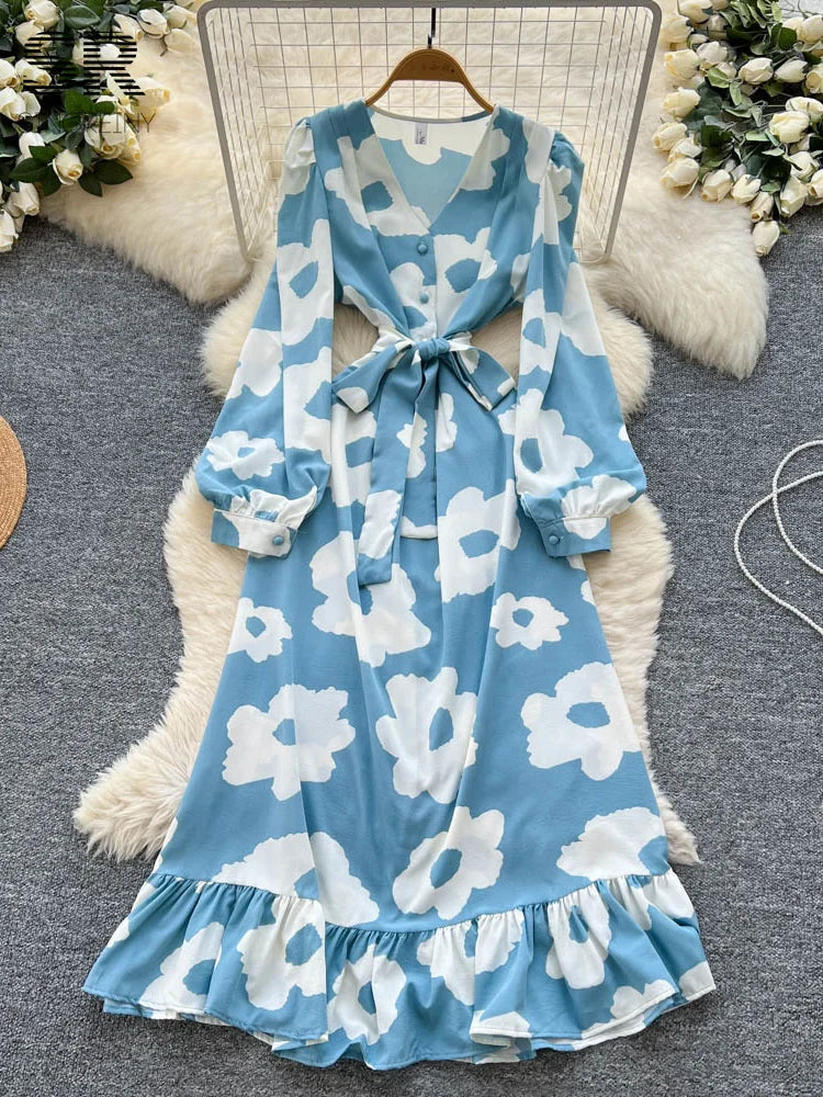 Bright Floral Vacation Dress| V Neck