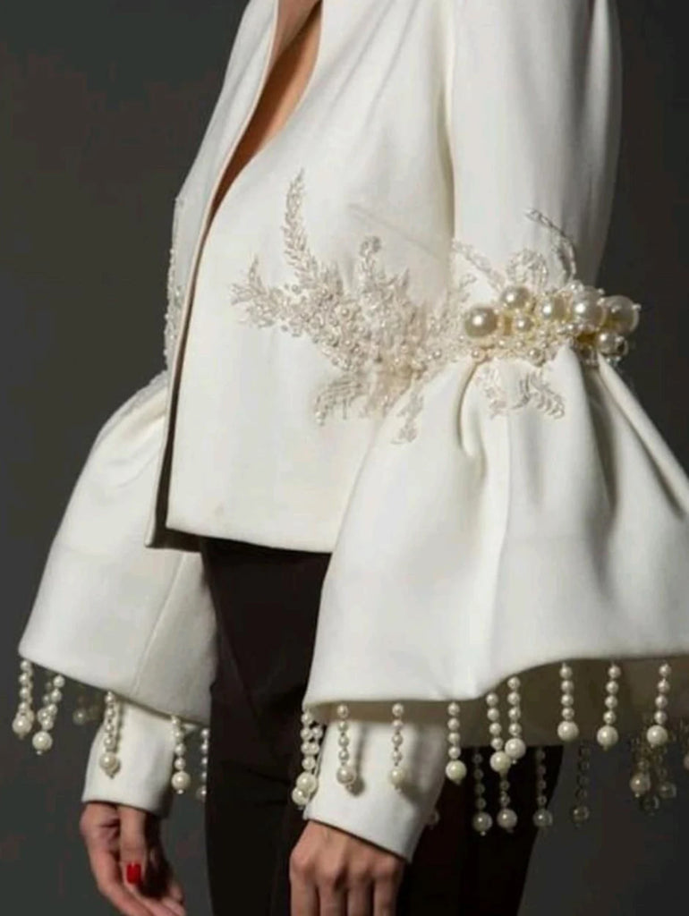 Vintage Pearl Embroidered Flared Jacket