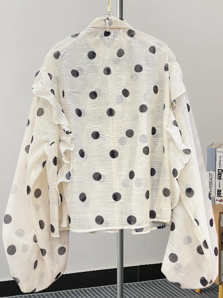 Ruffled Polka Dot Bow Tie Blouse