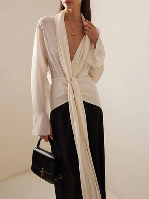 Elegant Lace-Up Floor-Length Dress