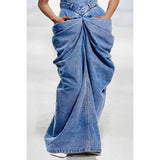 Plus Size Blue Denim Overall Dress with Bow