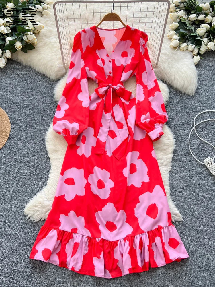 Bright Floral Vacation Dress| V Neck