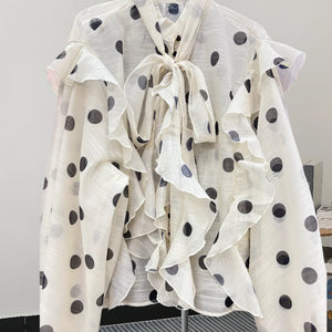 Ruffled Polka Dot Bow Tie Blouse