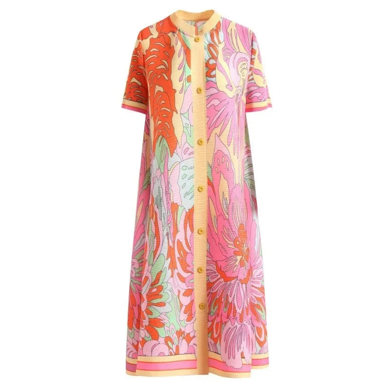 Pastel Color Abstract Short Sleeve Stretch Dress