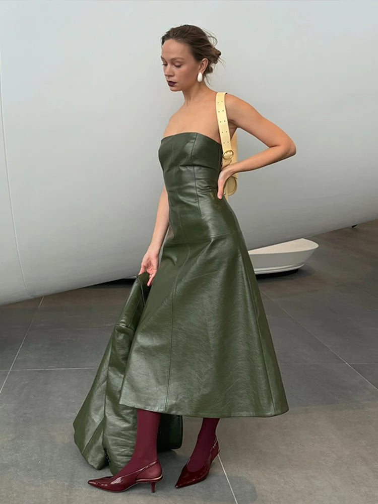 Faux Leather Strapless Two Pieces Set