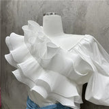 Sexy Skew Collar Blouse with Puff Short Sleeves