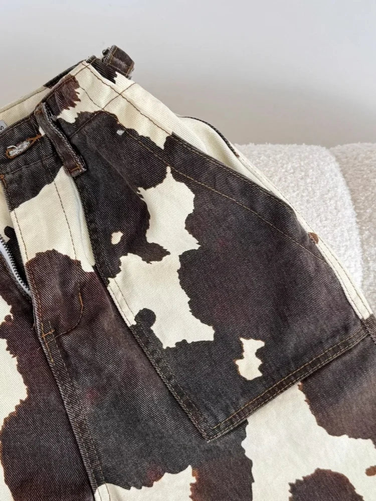 Y2K Cow Print Baggy Jeans – Streetwear