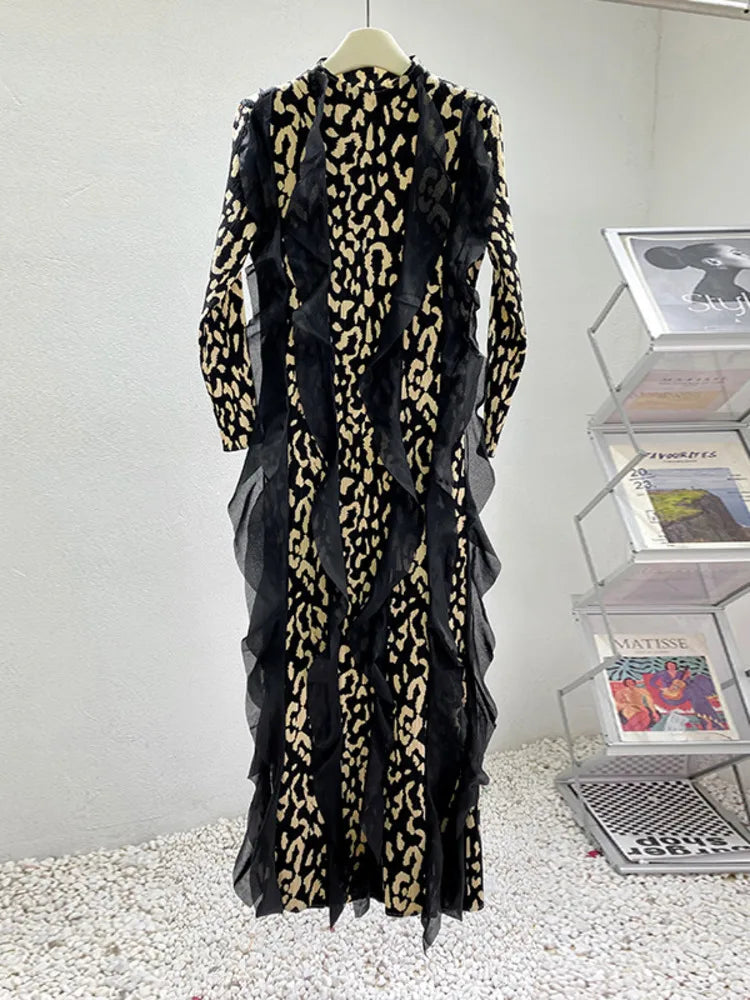 Leopard Print Patchwork Ruffled Dress