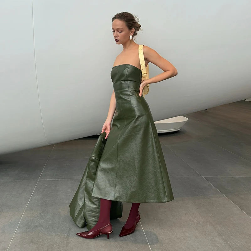 Faux Leather Strapless Two Pieces Set