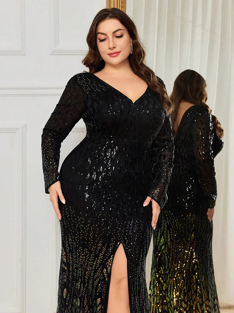 Elegant Sequin High Split Dress | Sparkling Long Party Gown