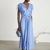 Spliced Bodice Floral Applique Spring Dress