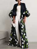 Pastel Color Floral Lantern Sleeve Kimono Dress