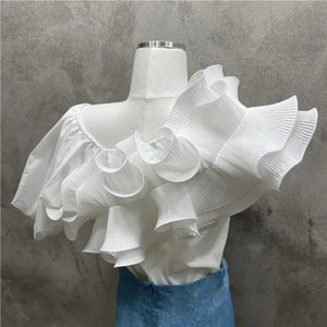 Sexy Skew Collar Blouse with Puff Short Sleeves