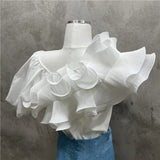 Sexy Skew Collar Blouse with Puff Short Sleeves
