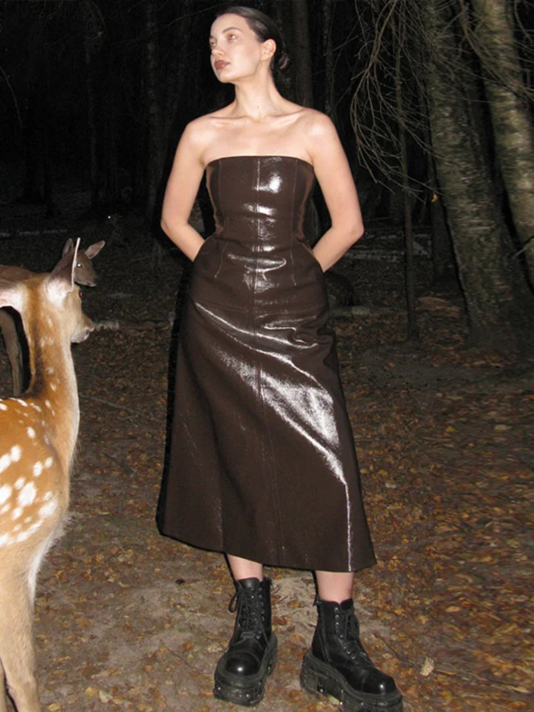 Faux Leather Strapless Two Pieces Set