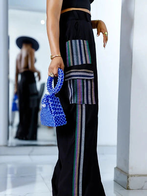 Striped High Waisted Baggy Wide Leg Pants