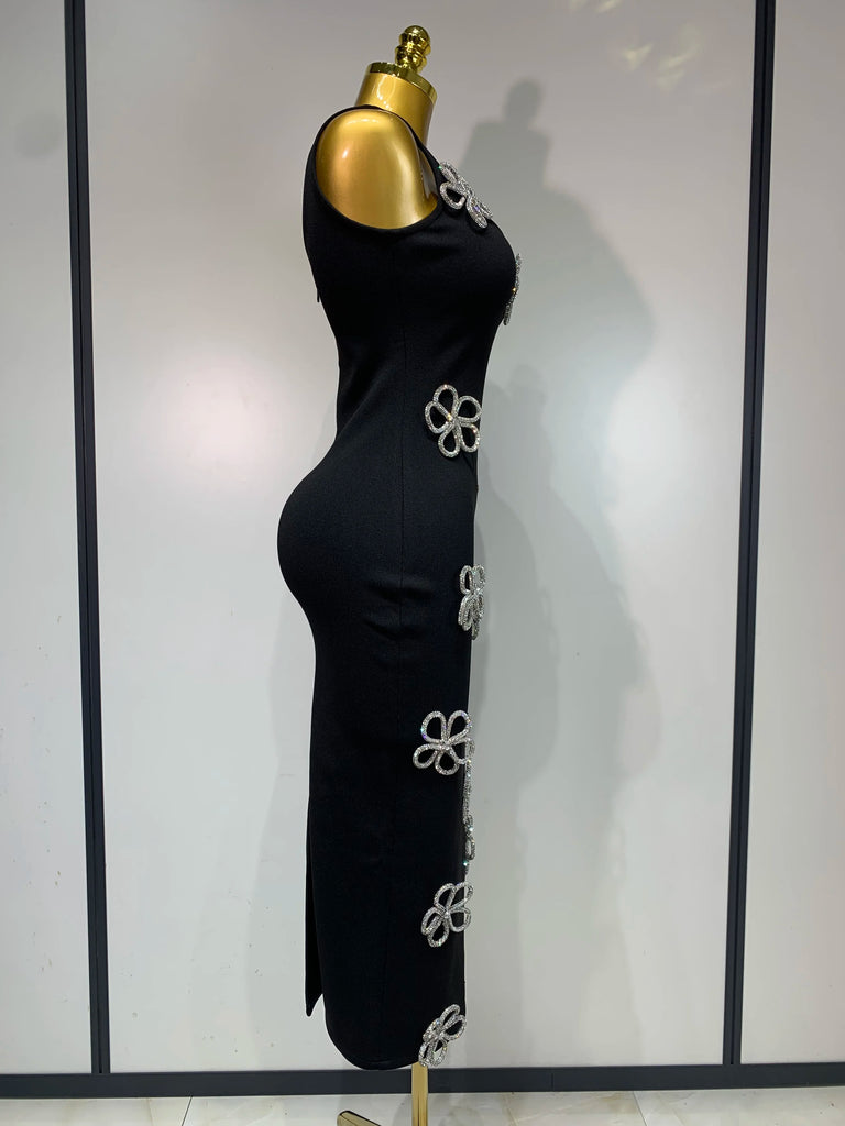 Diamonds Flower Black Long Bodycon Bandage Dress
