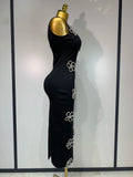 Diamonds Flower Black Long Bodycon Bandage Dress